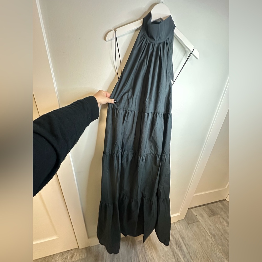 💋 THEORY | Halter Tiered  Maxi Lightweight Cotton Blend Dress Minimalist Large - Picture 12 of 16